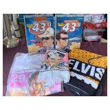 2 RICHARD PETTY GENERAL MILLS CEREAL BOXES & ELVIS PRESLEY STAMP OVERSIZE BATH TOWEL, HAND TOWEL & XL T-SHIRT