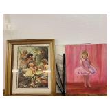 And painted ballerina girl and various other themed pictures. Also includes one gold colored frame