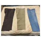 Gently used men’s pants from Clearwater outfitters and Levi’s, three pair, 48 x 30 and 46 x 30 respectively, see pictures for details.