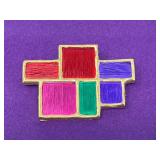 Vintage gold toned, geometric multicolored brooch, see pictures or details.