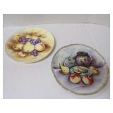 TWO VINTAGE HAND PAINTED DECORATIVE FRUIT PLATES MARKED ON BACK