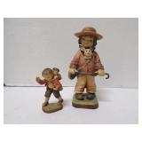 LOT OF TWO ANRI WOOD CARVED FIGURINES BOY WITH CANE AND BOY CARRYING HIS BROTHER