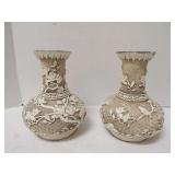 TWO VINTAGE DYNASTY ARNART CARVED VASES WITH BRASS BOTTOMS