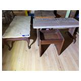 Vintage marble top coffee table, also includes a vintage metal framed table in need of a new top, vintage wooden side table, top is split, and more. Four pieces total, see pictures or details.