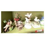 Shelf lot marked 2036 to include assorted figurines, collector plate, and stemware. See pictures for details.