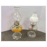 Collectible glass kerosene lamps, two pieces, see pictures for details.