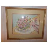 FRAMED PRINT, A FLORAL BOUQUET SIGNED BY MANDY MEEKS