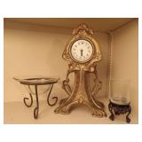 DECORATIVE CLOCK AND TWO CANDLEHOLDERS