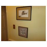 2 FRAMED PRINTS ONE OF A HOUSE AND ONE OF A CAT