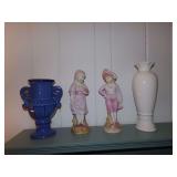 TWO STATUES AND TWO VASES