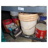 CONTENTS OF BOTTOM SHELF MARKED 1435 INCLUDING NAILS, FASTENERS, 5 GALLON BUCKETS, AND MORE