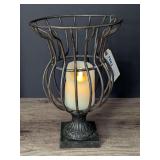 MODERN DECORATIVE METAL FRAME VASE MOTIF LARGE CANDLE HOLDER WITH BATTERY POWERED CANDLE