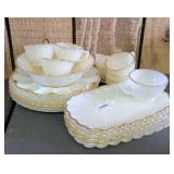 GOLD TRIMMED MILKGLASS DINNERWARE