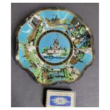 VINTAGE WALT DISNEY WORLD GLASS TRINKET DISH & PLAYING CARDS