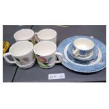 CURRIER & IVES DINNERWARE & (4) ROYAL SEALY MUGS