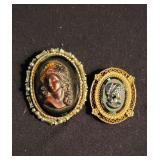 (2) VINTAGE CAMEO BROOCH PENDANTS