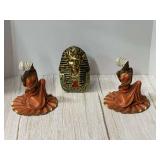 Jamaican dancers figurines, also includes an Egyptian souvenir bust, three pieces total, see pictures for details.