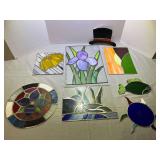 Assorted stained glass art, eight pieces, one piece needs some repair, but pieces are included, see pictures for details.