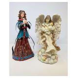 LARGE METAL ANGEL FIGURINE AND MUSICAL ANGEL FIGURINE