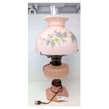 OLD ELECTRIFIED OIL LAMP WITH HAND-PAINTED SHADE