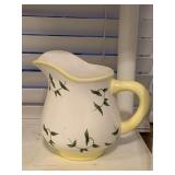 WHITE & GREEN CERAMIC PITCHER 8" TALL - SUNPORCH