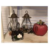 2 METAL CANDLE OPEN LANTERNS 12" TALL & MORE - SUNPORCH