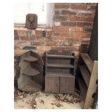 ASSORTED HANDMADE SOLID WOOD ITEMS - SMALL 3 TIER SHELF, SMALL CORNER WALL UNIT & MORE - CARPORT