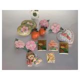 BAG OF ASSORTED CHERRY BLOSSOM EARRINGS, CHERRY BLOSSOM PINS & MORE