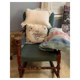 VINTAGE WOOD ROCKING CHAIR WITH WOVEN BLANKET & 2 PILLOWS - UP BED 2