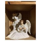 PAIR LARGE WHITE WITH GOLD GILT CERAMIC ANGELS - BACK SHED