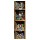 4 CUBES OF ASSORTED CHRISTMAS DECOR TO INCLUDE 6 GLASS CHRISTMAS MUGS, ORNAMENTS, HALLMARK KEEPSAKES & MORE - BACK SHED