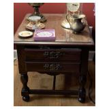 DARK WOOD END TABLE WITH DEEP DRAWER 27" LONG X 22" WIDE X 20 1/2" TALL (MATCHES LOT 2060) *DOES NOT INCLUDE CONTENTS ON TOP OR INSIDE - LIVING ROOM