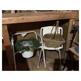 MEDICAL LOT INCLUDES WALKERS, SHOWER/POTTY CHAIR, BASKETS - ALL CONTENTS UNDER WORKBENCH - BACK SHED