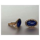 MENS GOLD TONE OVAL CUFFLINKS WITH BLUE STONES