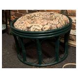 DARK GREEN RATTAN OTTOMAN WITH CUSHION 24" ROUND - SUNPORCH