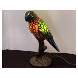 Sunroom… Tiffany style stained glass exotic bird lamp with bronze finish base, see pictures for details.