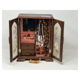 Decorative double door jewelry box with ladies fashion jewelry to include beaded necklaces, bracelets, and more. See pictures for details.