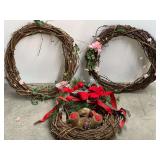 Wrapped vine wreaths, three pieces, see pictures for details.