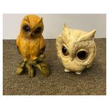 Vintage Freeman and McFarlin pottery owl, also includes a vintage Ardalt porcelain owl, see pictures for details.