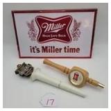 Vtg. Miller Beer Sign &Tap Handles