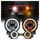 $230 Auxbeam 9 Inch LED Headlights + 4 Inch LED Fo