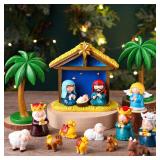 Barydat 17 Pcs Little People Christmas Nativity Se