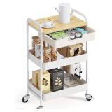 TOOLF 3-Tier Metal Utility Rolling Cart with Drawe