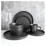 16-Piece Modern Black Matte Stoneware Dinnerware S