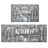 Set of 2 Non Slip Cushioned Kitchen Mats for Floor