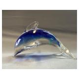 Dolphin Art Glass Paperweight 5ï¿½x3.25ï¿½