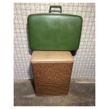 Wicker Hamper 19"x26"x11" & Vintage Suitcase 23"