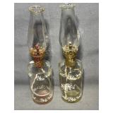 2- Small Glass Oil Lamps ,10" one is rusty