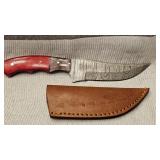 Damascus Blade Knife with Leather Sheath New