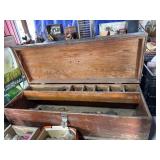 Vintage wooden tool box w/ some contents